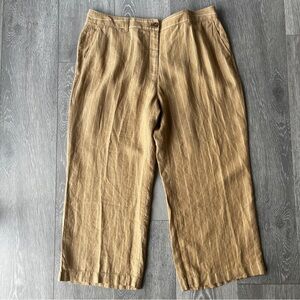 Olsen Anna Linen Pinstripe Cropped Culotte Pants XL Neutral Wide Leg